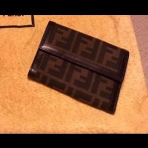 FENDI Authentic Brown Leather/Large F Logo